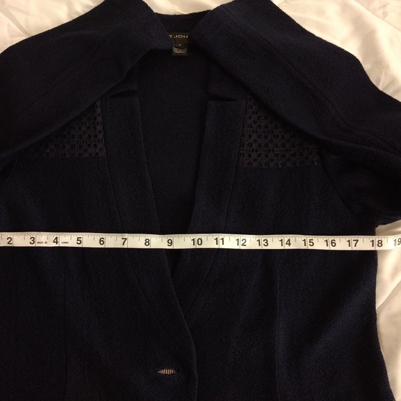 ST‎ JOHN Caris Geo Blazer Women's 6 Navy Santa Knit Lace Notch Collar Jacket - Picture 15 of 16